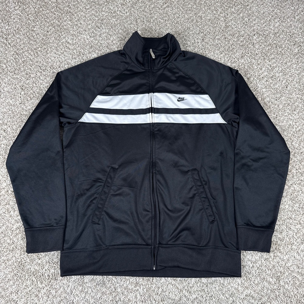 Nike Track Jacket Mens Large Black White Striped Full Zip‎ Sporty Athleisure Y2K